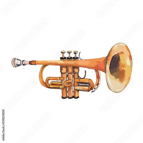 watercolor illustration of Trumpet clipart isolated