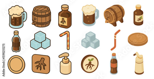 Beverage and drink isometric icons set – 3d, filled, bar and refreshment graphics