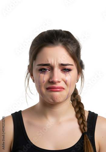 Realistic Portrait of a Young Woman Crying with Purple Tears