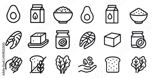 Healthy food line icons set – outline, linear, organic and nutritious symbols