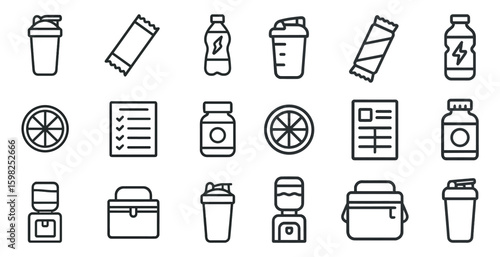 Healthy food and nutrition line icons set – outline, flat, wellness symbols