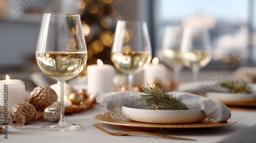 Wallpaper Mural A table with a Christmas tree and candles, and a wine glass with a candle in it Torontodigital.ca