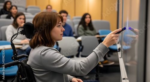 Young Woman With Disability Presenting Ideas In A Modern Classroom Environment