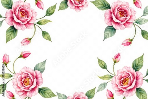 Delicate watercolor roses & leaves, repeat pattern, print, invitation, red