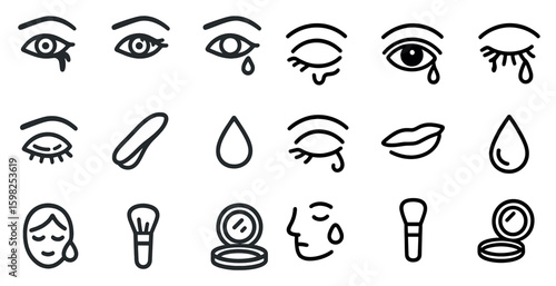 Beauty and makeup line icons set – outline, cosmetics, skincare symbols