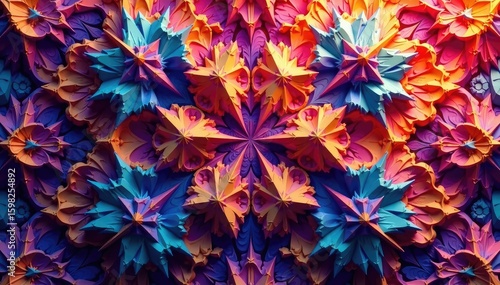 Intricate tessellation of geometric shapes in vibrant hues , circle, surface