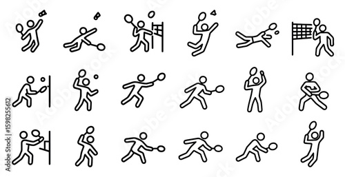Tennis outline icons set – linear, sports, recreation vector symbols