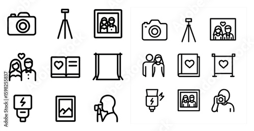 Photography flat icons set – camera, photo, and picture taking symbols