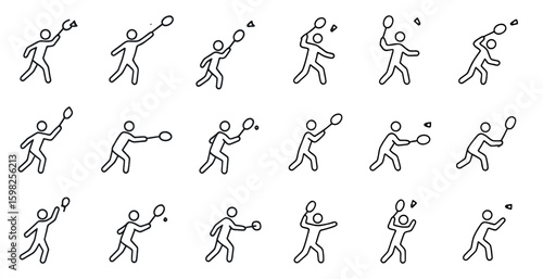 Tennis outline icons set – linear, flat, sports and recreation symbols