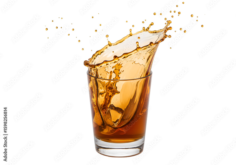 Photo of Whiskey Splashing in Glass on Transparent Background Photo of Whiskey Splashing in Glass on Transparent Background