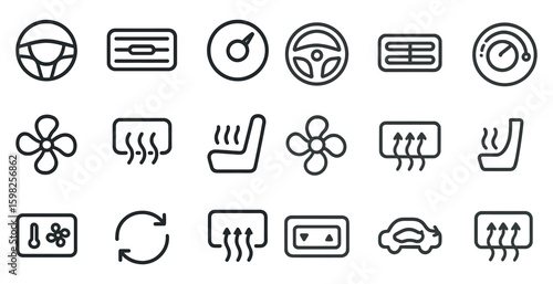 Automotive dashboard line icons set – outline, vehicle, car control symbols