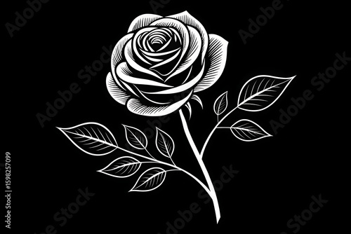 Minimalist Black and White Rose – Elegant Monochrome Botanical Illustration

