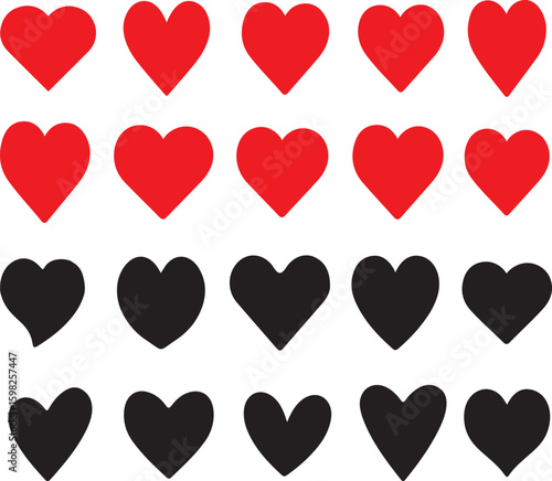 set of vector hearts, set of hearts, set of red hearts, heart, love, valentine, hearts, shape,