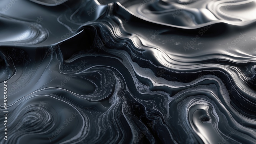 Obraz premium Close-up of black marble with intricate white veins, showcasing natural stone patterns and textures.