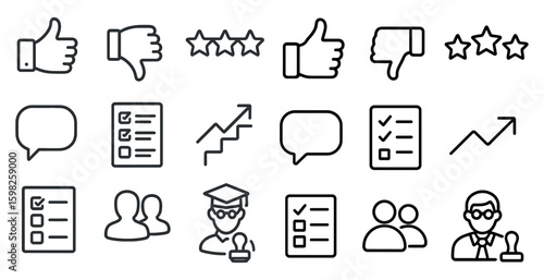 Feedback and review line icons set – outline, ratings, communication tools