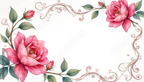 Delicate watercolor roses, swirling vines & leaves, shabby chic, greeting, romantic