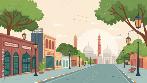 Lahore Urban Landscapes –Calm Street  Vector illustration