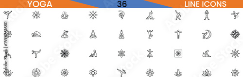 Yoga and Meditation Line Icons Set – Editable Vector Symbols of Poses, Mudras, Chakras and Mandalas for Wellness, Mindfulness and Fitness UI