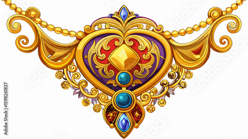 Elegant gold necklace with a detailed pendant design on display isolated on white background