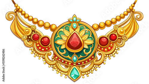 Elegant gold necklace with a detailed pendant design on display isolated on white background