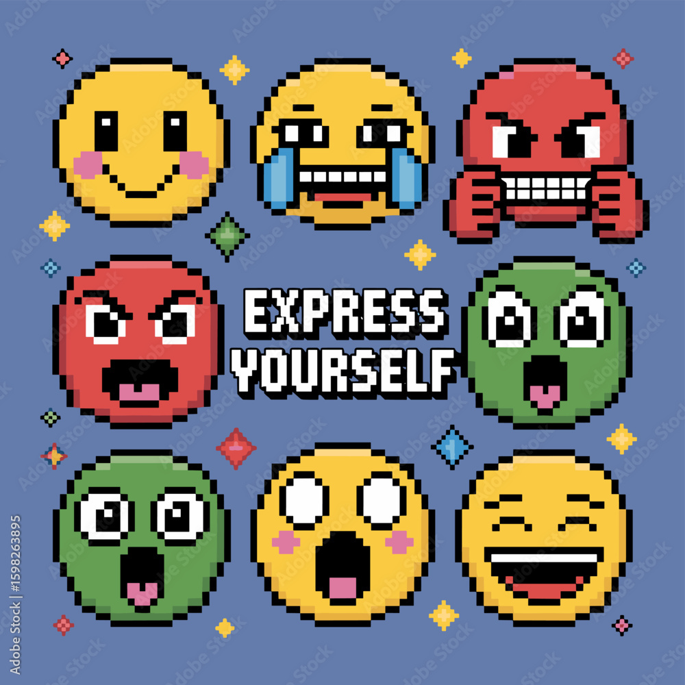 Naklejka premium Emotive pixel sheet in retro style