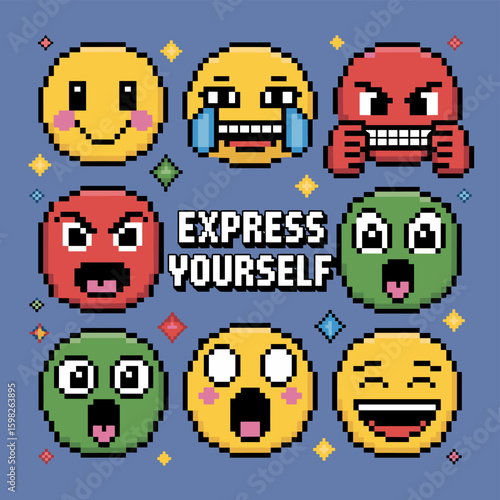 Emotive pixel sheet in retro style