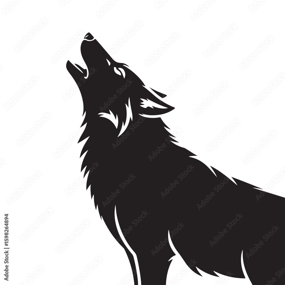 Obraz premium Black Silhouette of a Howling Wolf on a White Background