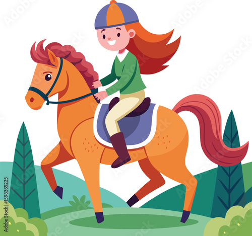 Girl riding horse, Little girl and horse