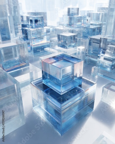 Abstract Transparent Cubes Composition