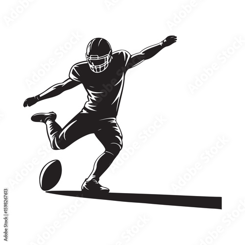 American Football Kicker Silhouette Isolated Vector Illustration of Player Kicking a Football