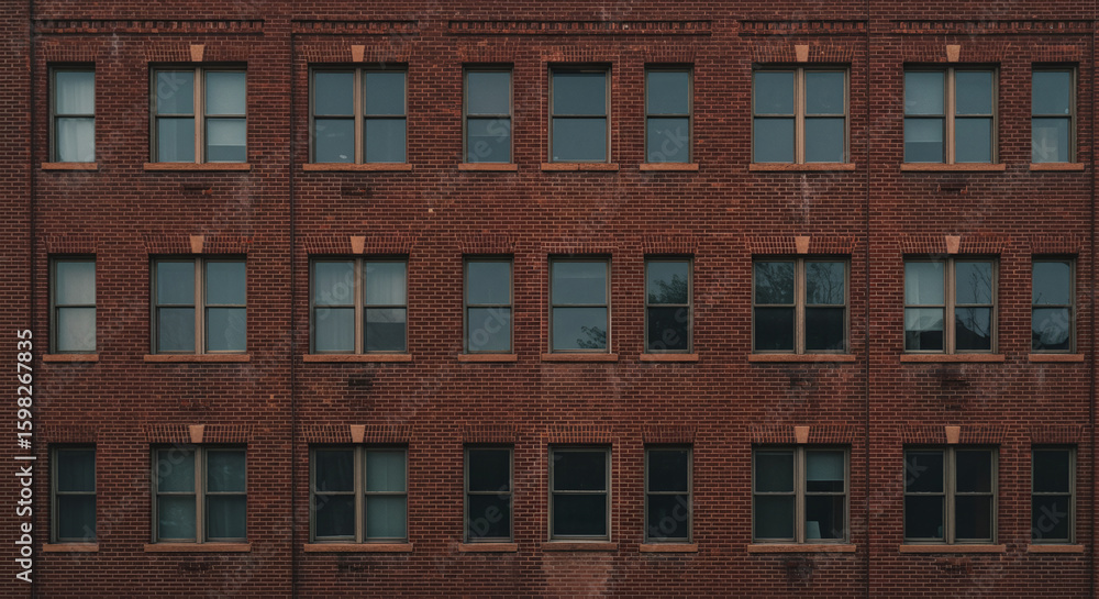 Fototapeta premium Classic Red Brick Building Facade with Many Windows Urban Architecture
