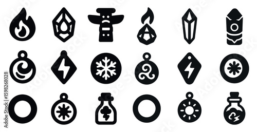 Magical elements icons set – solid, filled, fantasy symbols and mystic signs