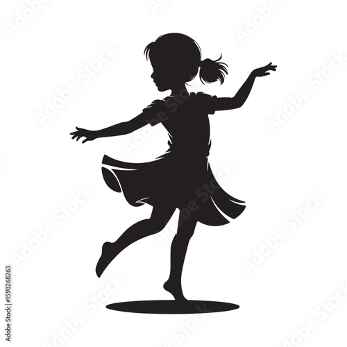 Silhouette of a young girl dancing gracefully with a twirling dress