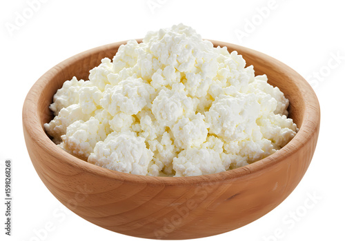 Cottage Cheese in Wooden Bowl