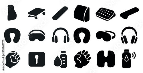 Relaxation and comfort silhouette icons set – filled, outline, spa and wellness symbols