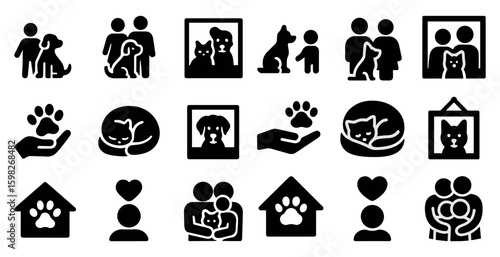 Pet and animal silhouette icons set – solid, filled, domestic companions