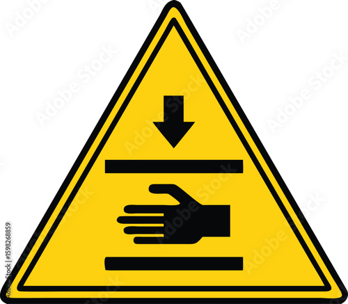 Yellow Pinch Point Sign. Vector Icon. Hand Injury, Hand Crushing. Danger Warning Sign
