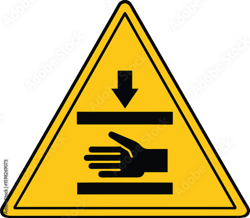 Yellow Pinch Point Sign. Vector Icon. Hand Injury, Hand Crushing. Danger Warning Sign
