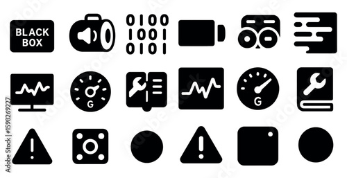 Technology icon set – solid, filled, digital and tech symbols