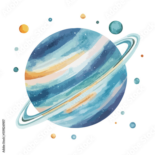 watercolor illustration of Uranus clipart isolated