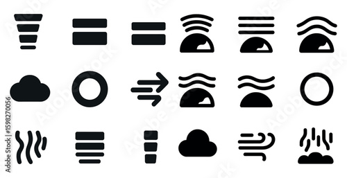 Weather and nature icons set in solid style – flat, filled atmospheric symbols