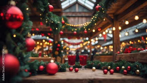 Wallpaper Mural Christmas celebration with decorated trees, ornaments, and lights in a cozy indoor setting. Torontodigital.ca