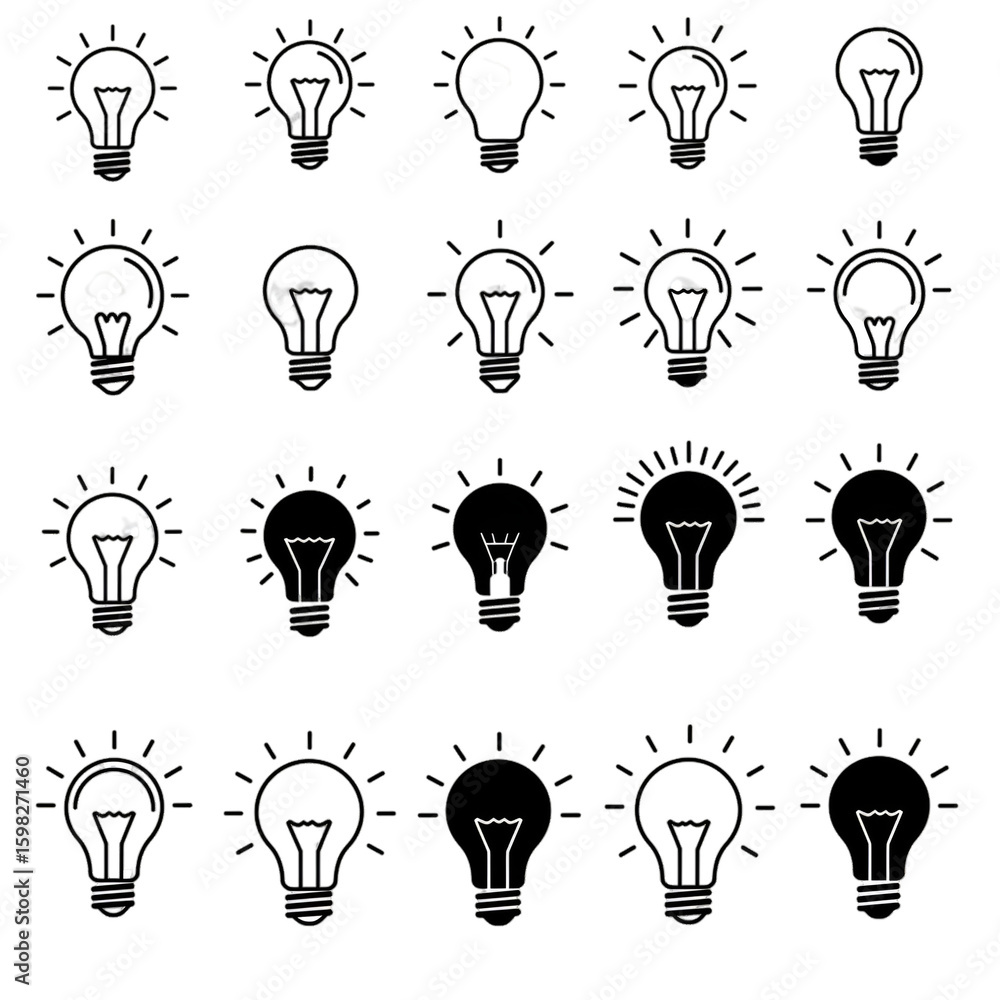 Set of Light Bulb Icons on Transparent Background Set of Light Bulb Icons on Transparent Background