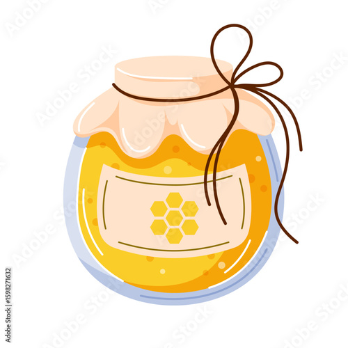 Jar with honey in cartoon isolated on a white background.