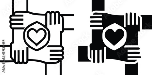 Sense of Belonging Icons. Black and White Vector Social Cohesion Icons. Micro-community, Common Purpose, Interpersonal Relationships. Wellness Concept
