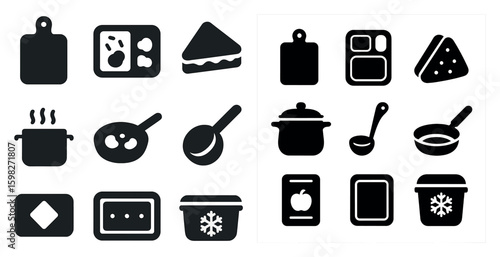 Cooking solid icons set – kitchen, culinary, food preparation symbols