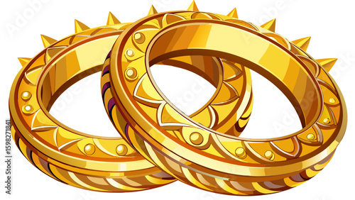 Stylish golden bangles isolated on white background