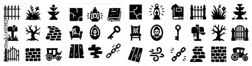 Gothic silhouette icons set – dark, horror, vintage and eerie symbols