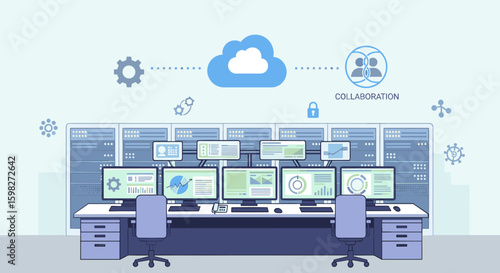 Cloud Computing Data Center Server Room Technology Illustration