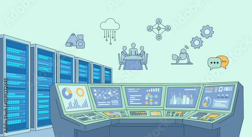 Data Center Server Room Control Panel Technology Illustration